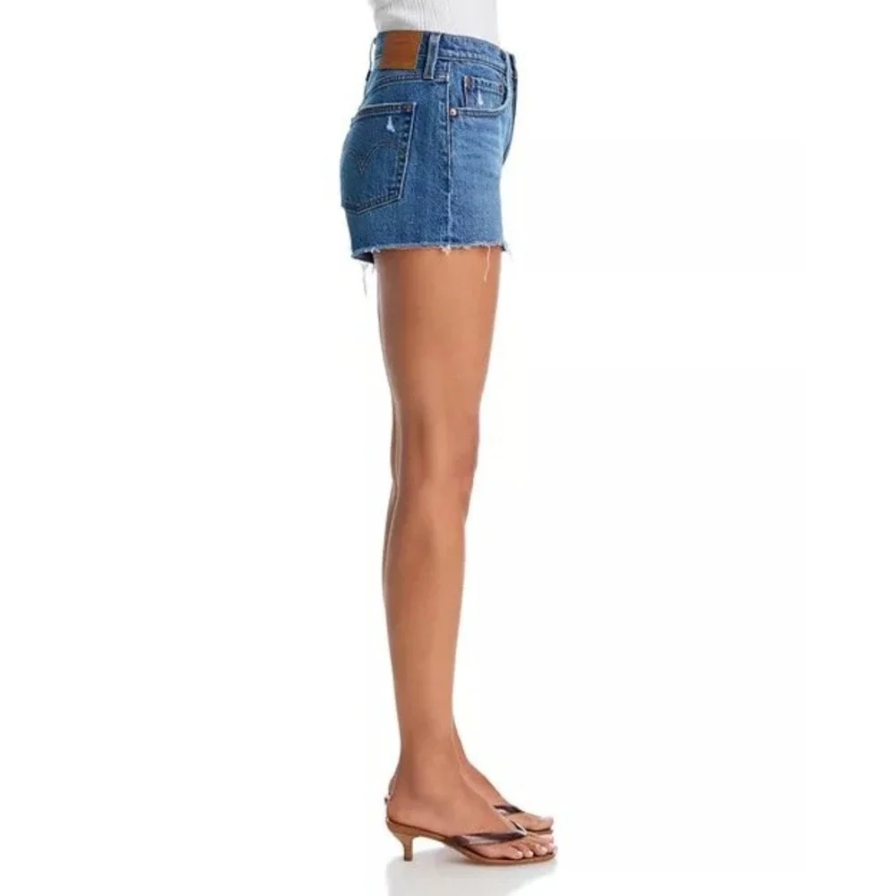 Levis 501 Original High Rise Cutoff Denim Jean Shorts Blue Distressed Size 31